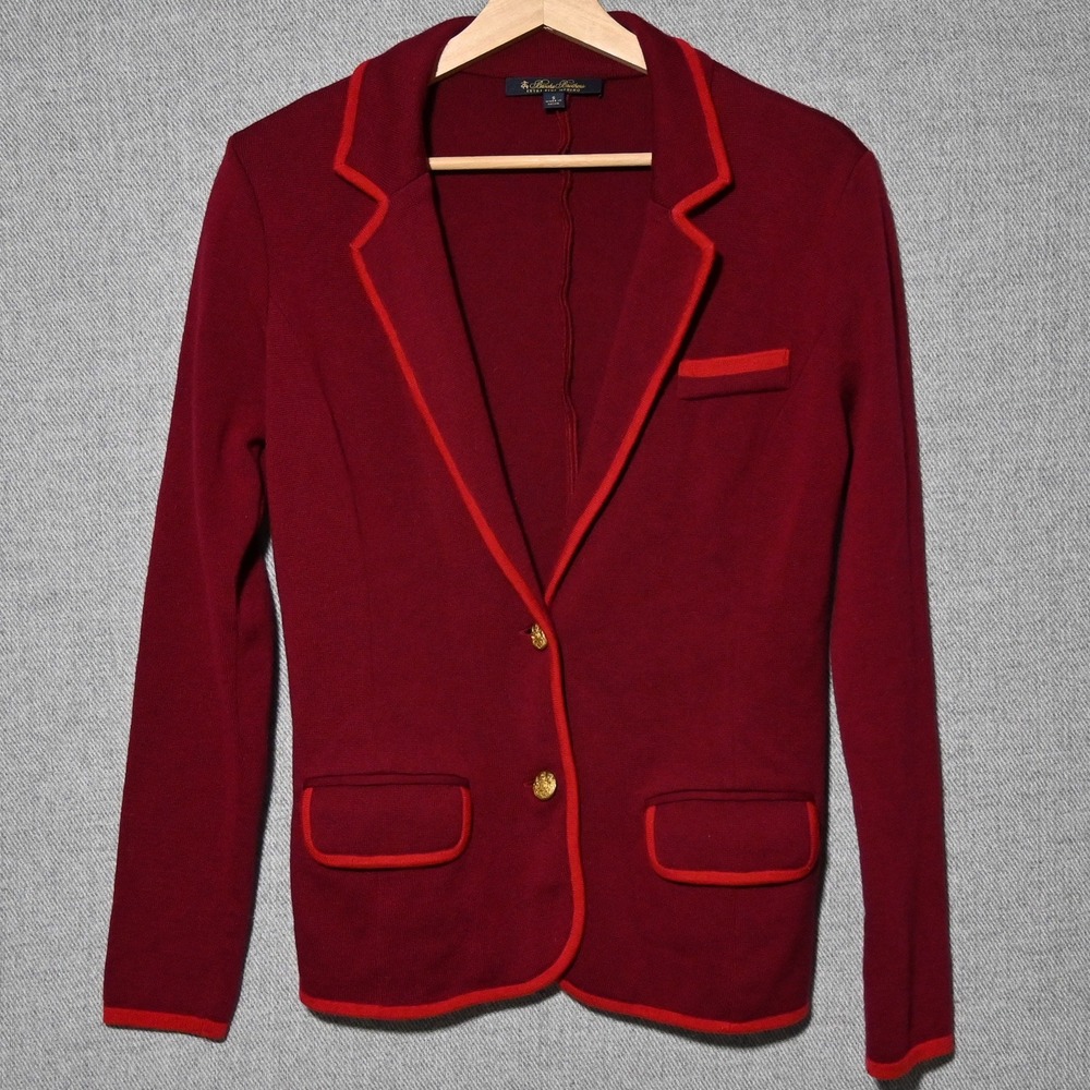 Brooks Brothers Sweater Blazer Womens Merino Wool Contrast Trim S Burgundy Red